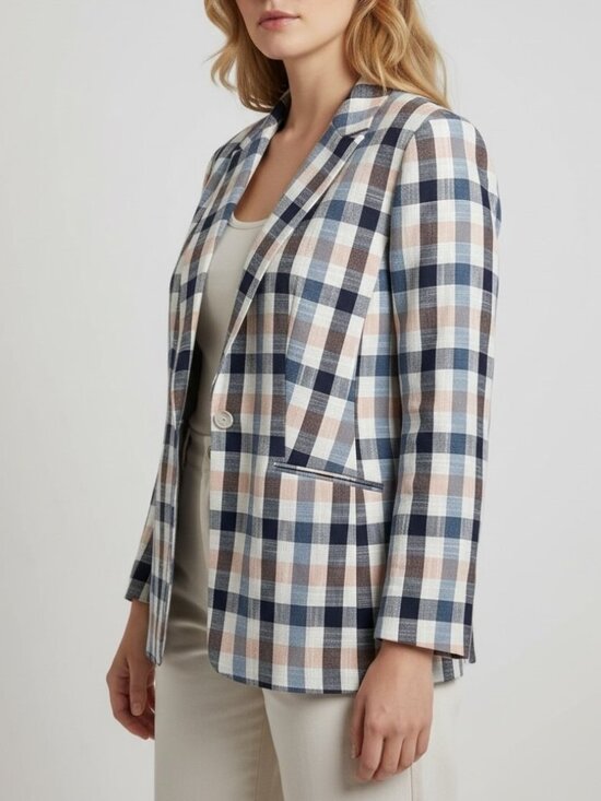 Talbots Jackets & Blazers - NEW Talbots 18W Plaid Cotton Blend Blazer Blue Pink One Button Career Jacket